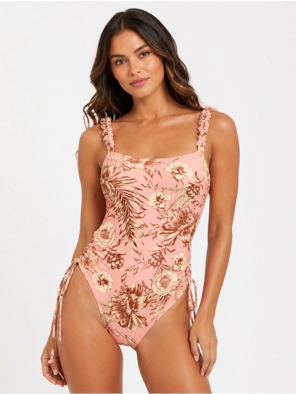 Agua Bendita X Target Pink Floral One-Piece with Ruching Straps - Size L